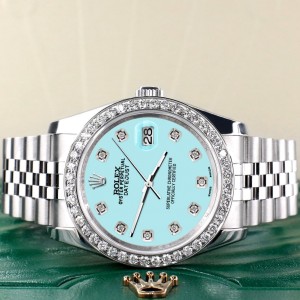 Rolex Datejust 116200 36mm 1.85ct Diamond Bezel/Aqua Blue Diamond Dial Steel Watch