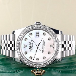 Rolex Datejust 116200 36mm 1.85ct Diamond Bezel/White Pearl Diamond Dial Steel Watch