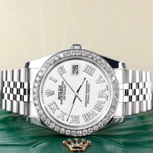 Rolex Datejust 116200 36mm 2.0ct Diamond Bezel/White Jubilee Diamond Roman Dial Steel Watch