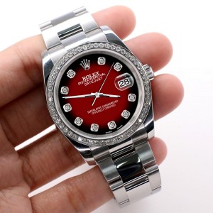 Rolex Datejust 36MM Steel Oyster Watch with Custom Diamond Bezel/Vignette Red Diamond Dial 116200
