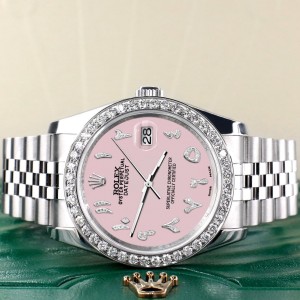 Rolex Datejust 116200 36mm 2.0ct Diamond Bezel/Orchid Pink Diamond Arabic Dial Steel Watch