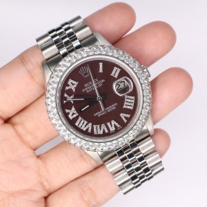 Rolex Datejust 36MM Steel Watch with 4.6CT Dome Diamond Bezel/Purple Diamond Roman Dial