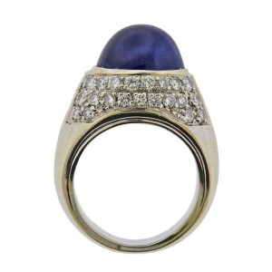 Sapphire Cabochon Diamond Gold Cocktail Ring