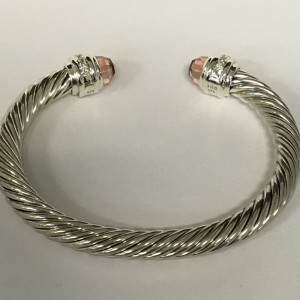 David Yurman Cable Sterling Silver Morganite and 0.48 Ct Diamond Cuff Bracelet