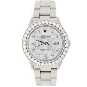 Rolex Datejust 36MM Automatic Stainless Steel Oyster Mens Watch w/MOP Diamond Dial & 3.65CT Bezel