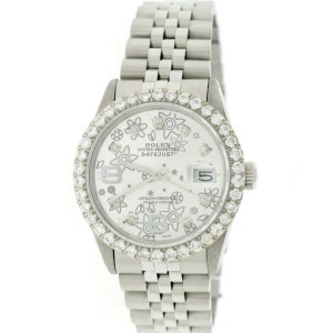 Rolex Datejust 36MM Automatic Stainless Steel Jubilee Watch w/Silver Floral Diamond Dial & 2.8Ct Bezel