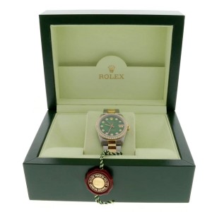 Rolex Datejust Midsize 2-Tone 18K Gold/SS 31mm Automatic Oyster Watch with Emerald Green MOP Diamond Dial & Bezel