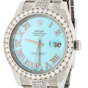 Rolex Datejust II 41MM Stainless Steel Automatic Mens Oyster Watch w/Custom Diamond Dial Bezel Bracelet