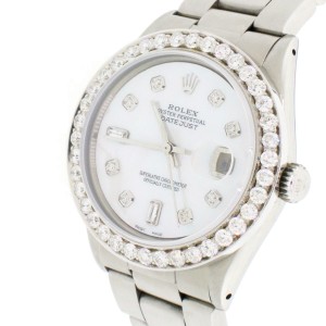 Rolex Datejust Stainless Steel 36MM Automatic Oyster Mens Watch w/ White MOP Diamond Dial & 2.75ct Bezel