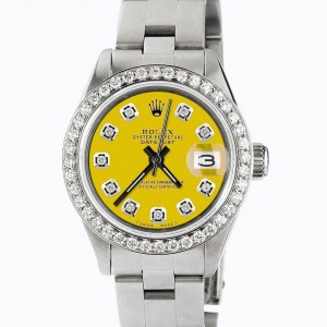 Rolex Datejust Ladies Automatic Stainless Steel 26mm Oyster Watch w/Lemon Yellow Diamond Dial & Bezel