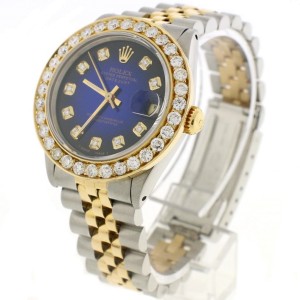 Rolex Datejust 2-Tone 18K Gold/SS Midsize 31mm Womens Watch w/Caribbean Blue Diamond Dial & 2.25Ct Bezel