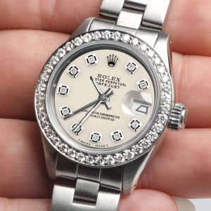 Rolex Datejust Ladies Automatic Stainless Steel 26mm Oyster Watch w/Ivory Dial & Diamond Bezel