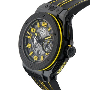 Hublot Big Bang Ferrari Chronograph Black Ceramic Skeleton Dial Black Leather 45mm Mens Watch
