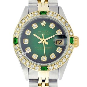 Rolex Datejust Oyster Perpetual Stainless Steel/18K Gold Green Vignette Diamond Watch