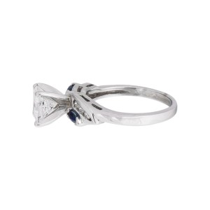 14k White Gold Diamond Engagement Ring With Marquise Blue Sapphires And Channel Set Round Brilliants