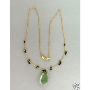 Estate Green Amethyst Turquoise Art Style 14k Yellow Gold Necklace 17 1/2 Chain