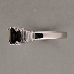 Vintage 1.41ct Brownish Green Sapphire Straight Baguette Diamond Platinum Ring