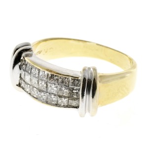 Vintage 21 White Princess Cut Diamond 1.05ct Invisible Set 18k Nami Design Ring