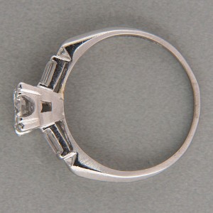 Vintage Transitional .79ct Diamond Art Deco Straight Baguette Platinum Ring  