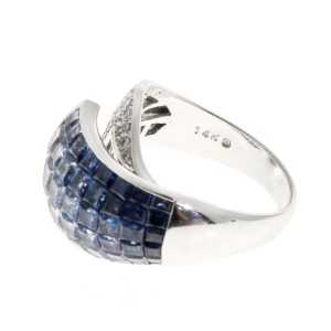 Vintage 6.30ct Blue - White Invisible Set Sapphire .35CT Diamond Size 9 1/4 Ring