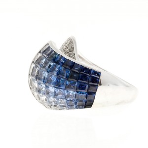 Vintage 6.30ct Blue - White Invisible Set Sapphire .35CT Diamond Size 9 1/4 Ring