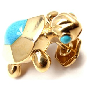 Cartier 18k Yellow Gold Turquoise Turtle Tie Lapel Pin