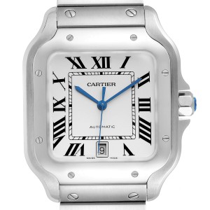 Cartier Santos Silver Dial Large Steel Mens Watch 