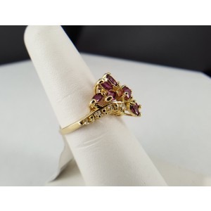 14K Yellow Gold Rubies and Diamond Cocktail Ring Size 7