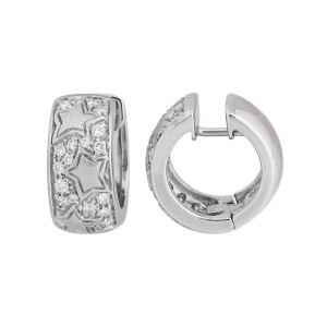 Chimento Exquisitely Detailed 18k White Gold Stars And Diamond Huggie Earrings