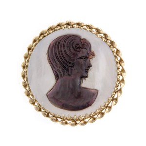 Ladies 14K Yellow Gold Round Mother Of Pearl Cameo Brooch