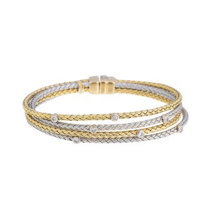 14k White & Yellow Gold Diamond Basketweave Bracelet