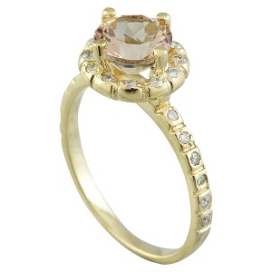 1.24 Carat Morganite 14K Yellow Gold Diamond Ring