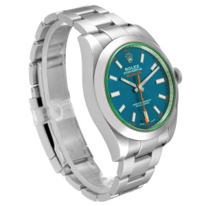 Rolex Milgauss Blue Dial Green Crystal Steel Mens Watch