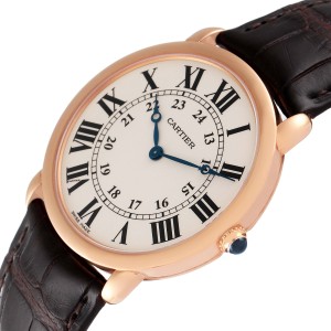 Cartier Ronde Louis Rose Gold Silver Dial Mens Watch 