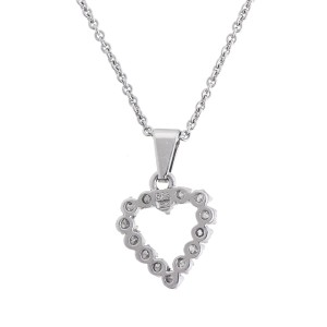 Heart Shaped 14k White Gold Diamond Pendant Necklace 