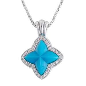Happy And Cheerful 14k White Gold 5.40 Ct. Turquoise And Diamond Pendant