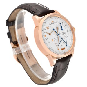 Jaeger Lecoultre Duometre Silver Dial Rose Gold Mens Watch 