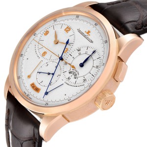 Jaeger Lecoultre Duometre Silver Dial Rose Gold Mens Watch 