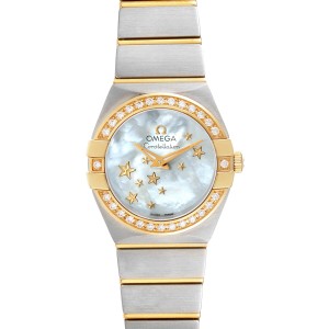 Omega Constellation Star Steel Yellow Gold Diamond Watch 