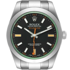 Rolex Milgauss Black Dial Green Crystal Steel Mens Watch 