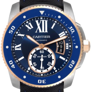 Cartier Calibre Diver Steel Rose Gold Blue Dial Watch 
