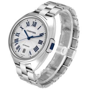 Cartier Cle Silver Guilloche Dial Stainless Steel Watch 