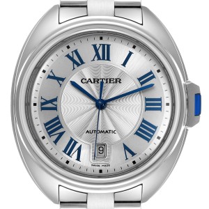 Cartier Cle Silver Guilloche Dial Stainless Steel Watch 