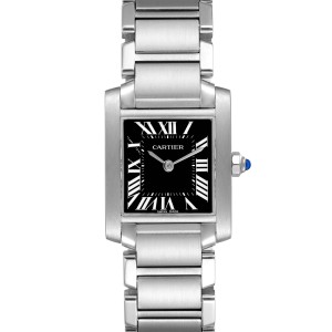 Cartier Tank Francaise Black Dial Steel Ladies Watch 