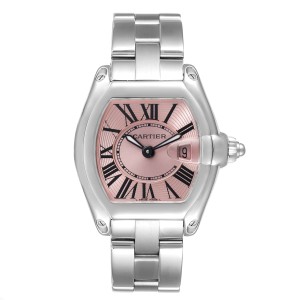 Cartier Roadster Pink Dial Steel Ladies Watch 