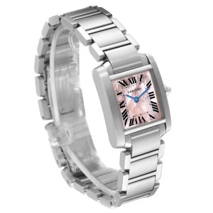 Cartier Tank Francaise Pink Mother of Pearl Steel Ladies Watch 