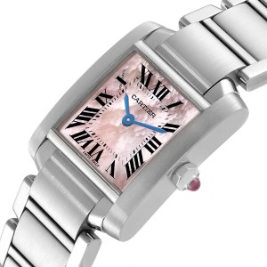 Cartier Tank Francaise Pink Mother of Pearl Steel Ladies Watch 