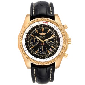 Breitling Bentley Yellow Gold Black Dial Chronograph Mens Watch 