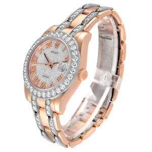Rolex Pearlmaster 34 Rose Gold Pave Diamond Dial Ladies Watch 