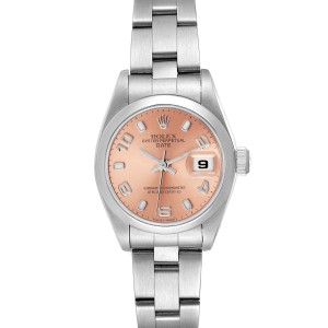Rolex Date Salmon Dial Oyster Bracelet Steel Ladies Watch  